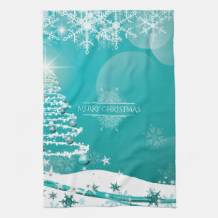 Merry Christmas Snowflakes Tree Flowers & Stars Tea Towel