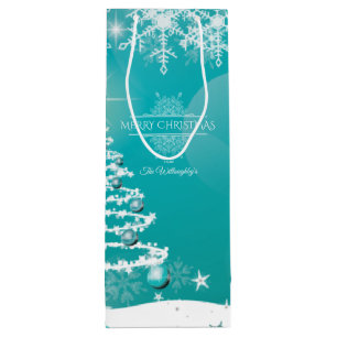 Merry Christmas Snowflakes Tree Flowers & Stars  Wine Gift Bag