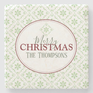 Merry Christmas Snowflakes Trendy Holiday Name Stone Coaster