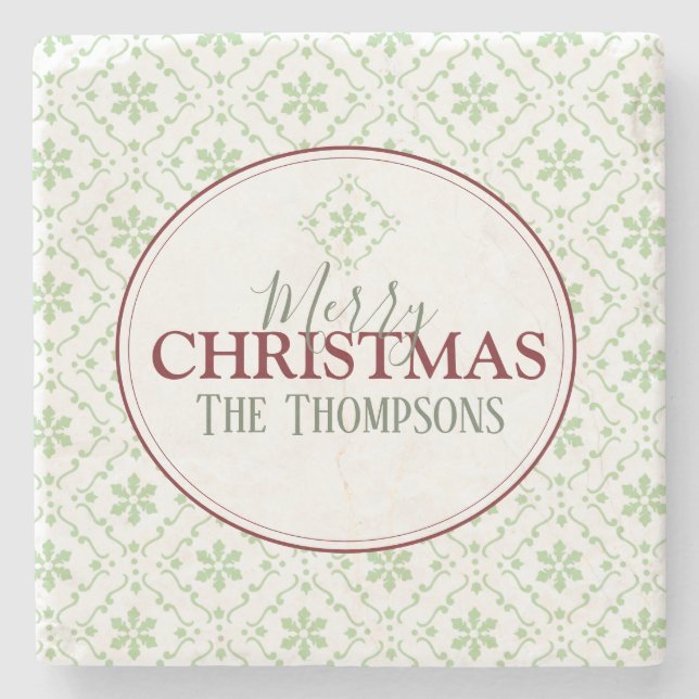 Merry Christmas Snowflakes Trendy Holiday Name Stone Coaster (Front)