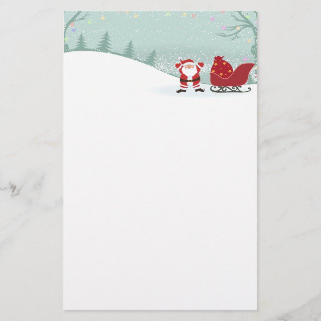 Merry Christmas snowing + Santa sleigh stationery (Front)