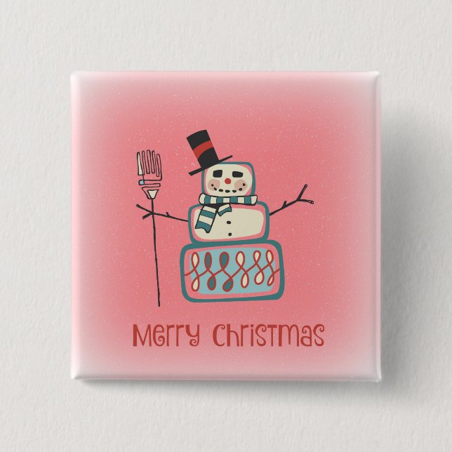 Merry Christmas Snowman 15 Cm Square Badge (Front)