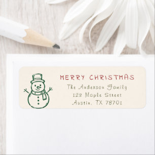 Merry Christmas Snowman Address Label