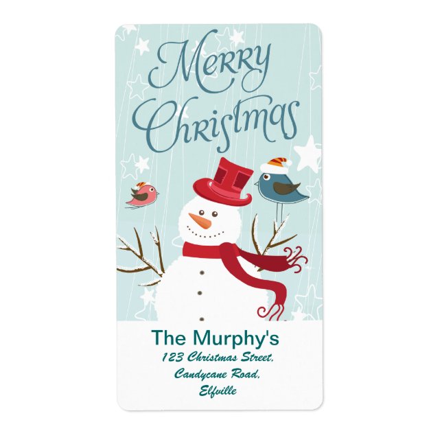 Merry Christmas Snowman and birds Christmas labels (Front)