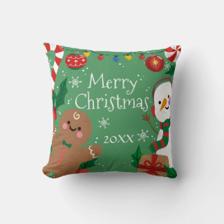 Merry Christmas Snowman and Gingerbread Man Cushion