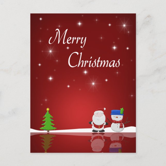 Merry Christmas Snowman and Santa Holiday Postcard (Front)