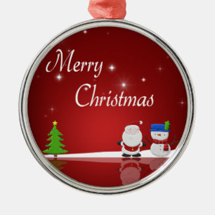 Merry Christmas Snowman and Santa Metal Tree Decoration