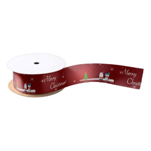 Merry Christmas Snowman and Santa Satin Ribbon