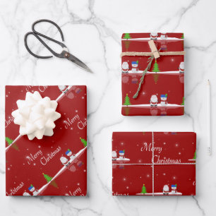 Merry Christmas Snowman and Santa Wrapping Paper Sheet