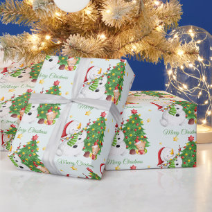 Merry Christmas Snowman and Teddy Bear Wrapping Paper