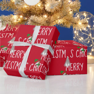 Merry Christmas Snowman and Tree  Wrapping Paper