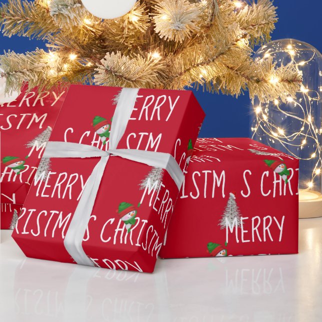 Merry Christmas Snowman and Tree  Wrapping Paper (Holidays)