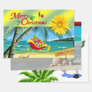 Merry Christmas Snowman Beach Bum Santa  Wrapping Paper Sheet
