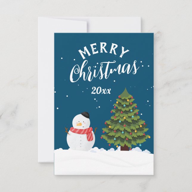Merry Christmas snowman beautiful navy blue snow Thank You Card (Front)