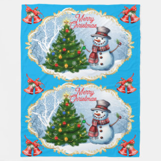 Merry Christmas Snowman Bells Cute Fleece Blanket