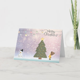Merry Christmas Snowman/Boy Greeting Card