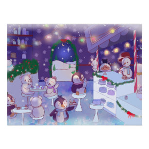 Merry Christmas Snowman Cafe Poster