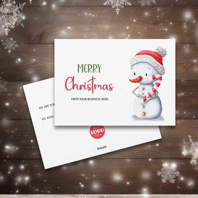 Merry Christmas Snowman Candy Cane Business Logo Holiday Card (Creator Uploaded)