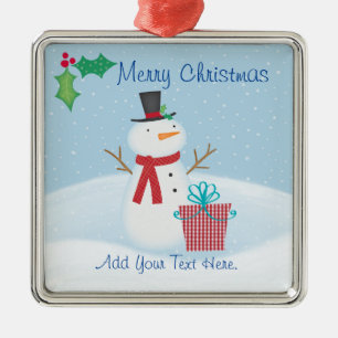 Merry Christmas Snowman Ceramic Ornament