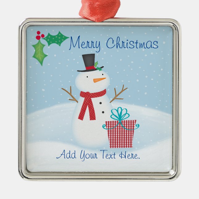 Merry Christmas Snowman Ceramic Ornament (Front)
