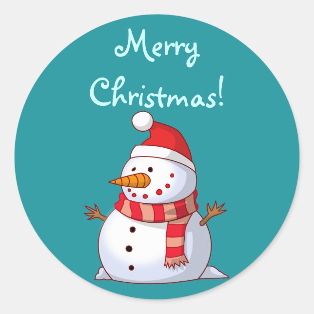 Merry Christmas Snowman Classic Round Sticker (Front)