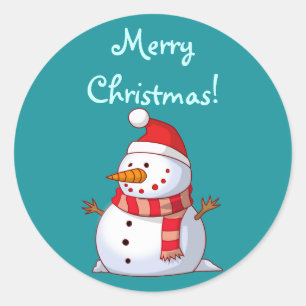 Merry Christmas Snowman Classic Round Sticker