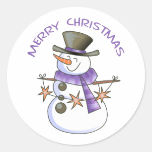 Merry Christmas Snowman Classic Round Sticker