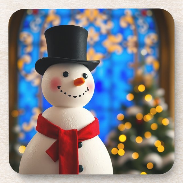 Merry Christmas Snowman Coaster (Front)