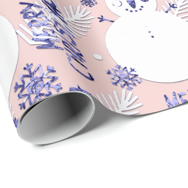 Merry Christmas Snowman Coffee Mug Navy White Pink Wrapping Paper (Roll Corner)