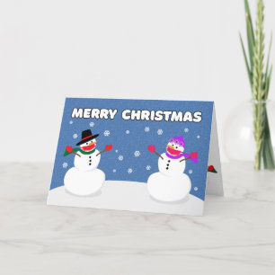 Merry Christmas Snowman Couple in Covid Face Masks Holiday Card