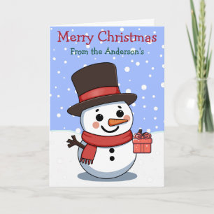 Merry Christmas Snowman Custom Family Name Card