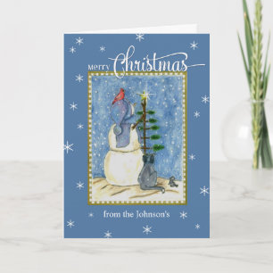 Merry Christmas Snowman custom name Holiday Card
