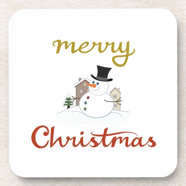 Merry Christmas+Snowman Design Coaster (Front)