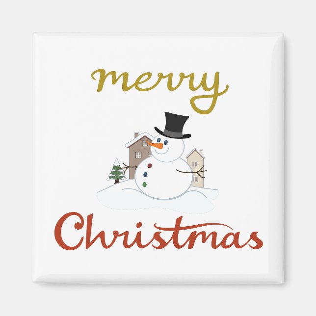 Merry Christmas+Snowman Design Magnet (Front)