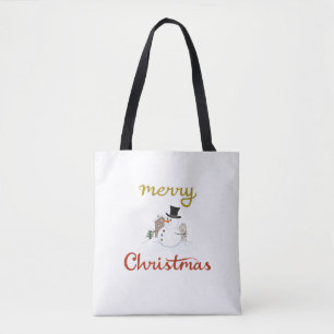 Merry Christmas+Snowman Design Tote Bag