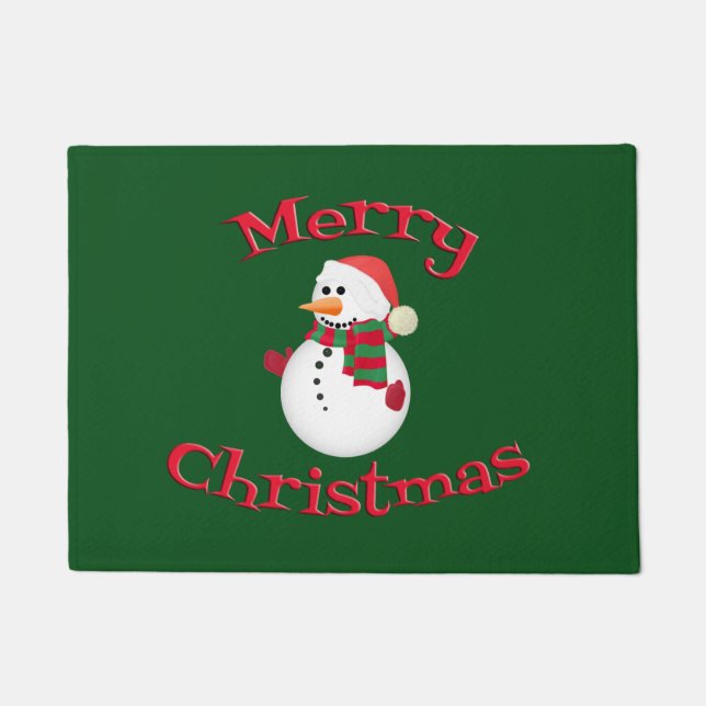Merry Christmas Snowman Door Mat (Front)