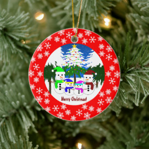 Merry Christmas! Snowman Family Ceramic Decoration