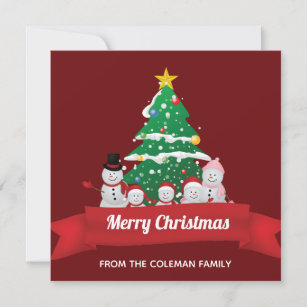 Merry Christmas Snowman Family Cute Custom Holiday Card