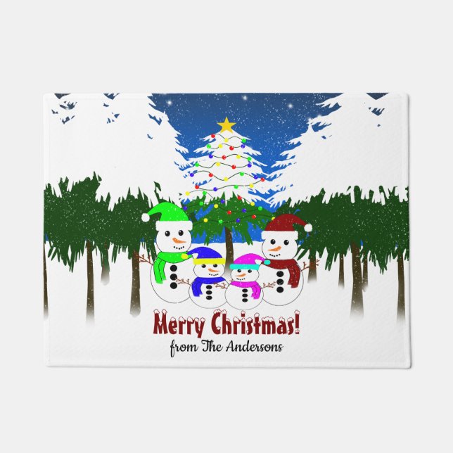 Merry Christmas! Snowman Family Door Mat (Front)