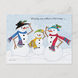 Merry Christmas snowman family Holiday Postcard