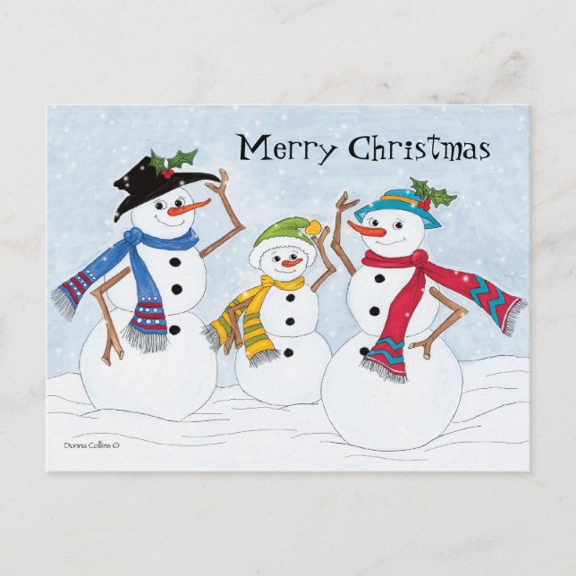 Merry Christmas Snowman Family Holiday Postcard (Front)
