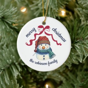 Merry Christmas Snowman Family Name Year Ceramic Tree Decoration