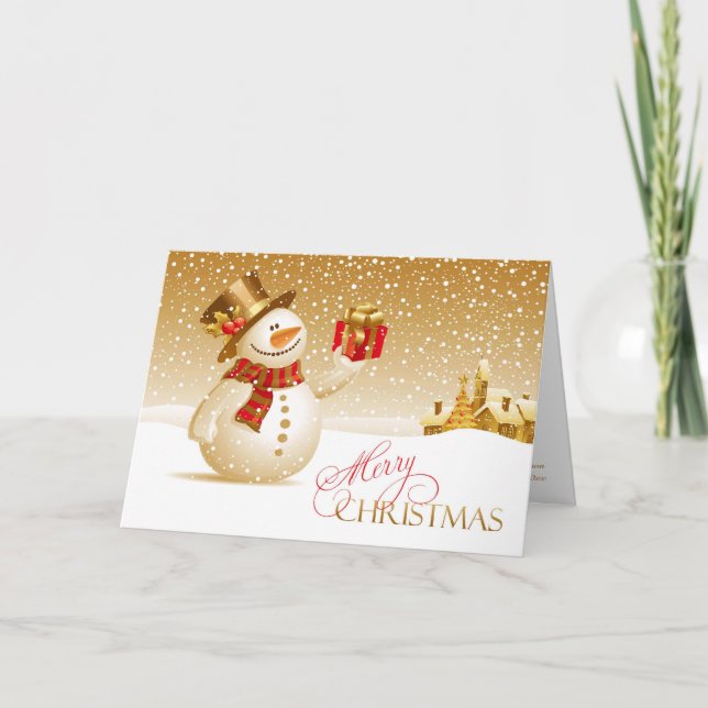Merry Christmas Snowman Folded Greeting Card (Front)