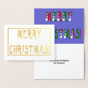 Merry Christmas Snowman Font Gold Foil Card