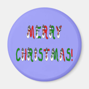 Merry Christmas Snowman Font Magnet