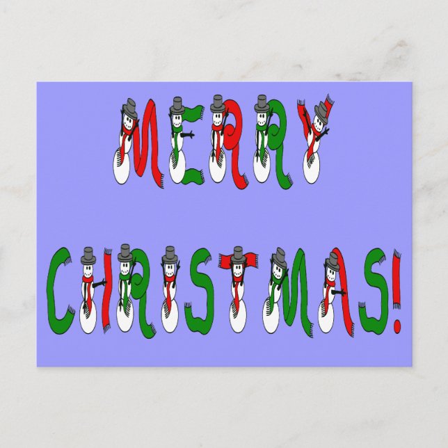 Merry Christmas Snowman Font Postcard (Front)