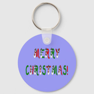 Merry Christmas Snowman Font Typography Green Red Key Ring
