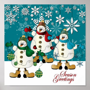 Merry Christmas Snowman Friends Poster