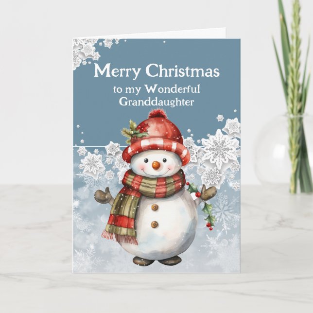 Merry Christmas Snowman Granddaughter Card (Front)