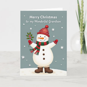 Merry Christmas Snowman Grandson Card